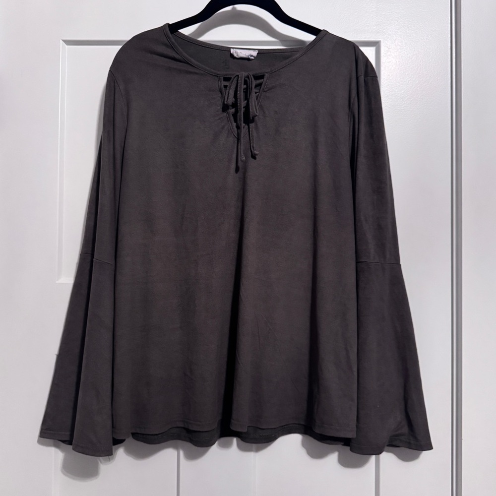 Fantastic Fawn Olive Green Velvet Bell Sleeve Blouse